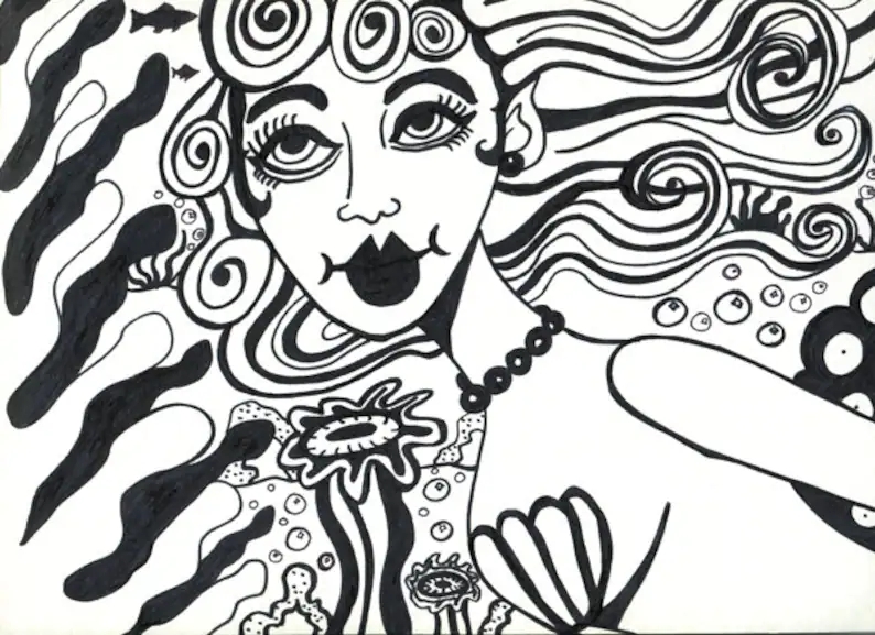 mermaids original abstract art ink drawing