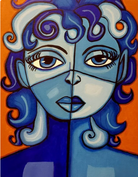 blue womans face ORIGINAL ABSTRACT art PAINTING 